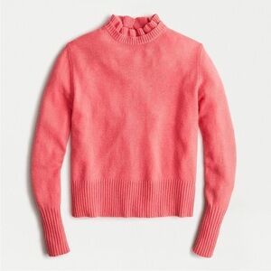 J. Crew Lambs Wool Blend Ruffle Neck Sweater in Brilliant Coral XS